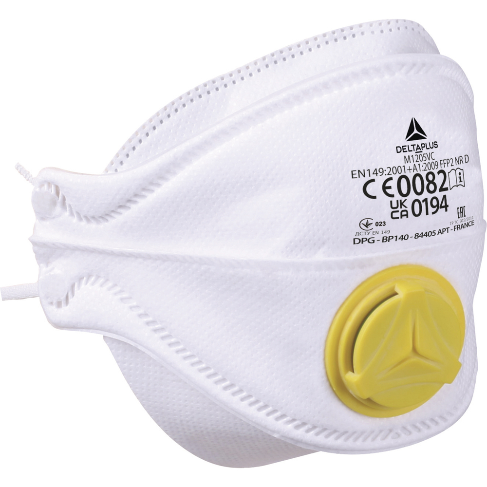 BOITE 10 DEMI-MASQUES JETABLES FFP2 PLIABLES 4 VOLETS AVEC VALVE DELTA PLUS - M1205VC