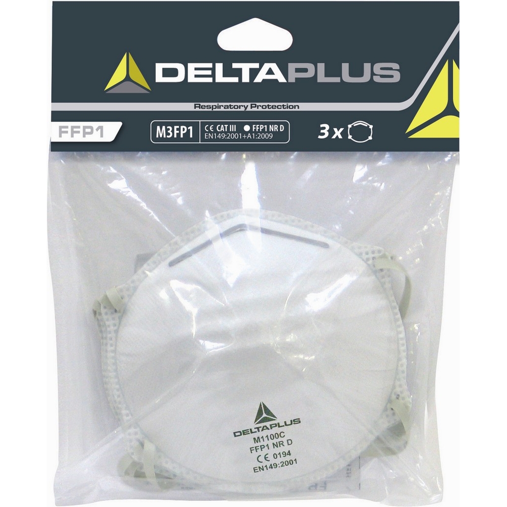 Lot de 3 pièces faciales filtrantes FFP1 sans valve, en fibre synthétique non tissée DELTA PLUS-M3FP1