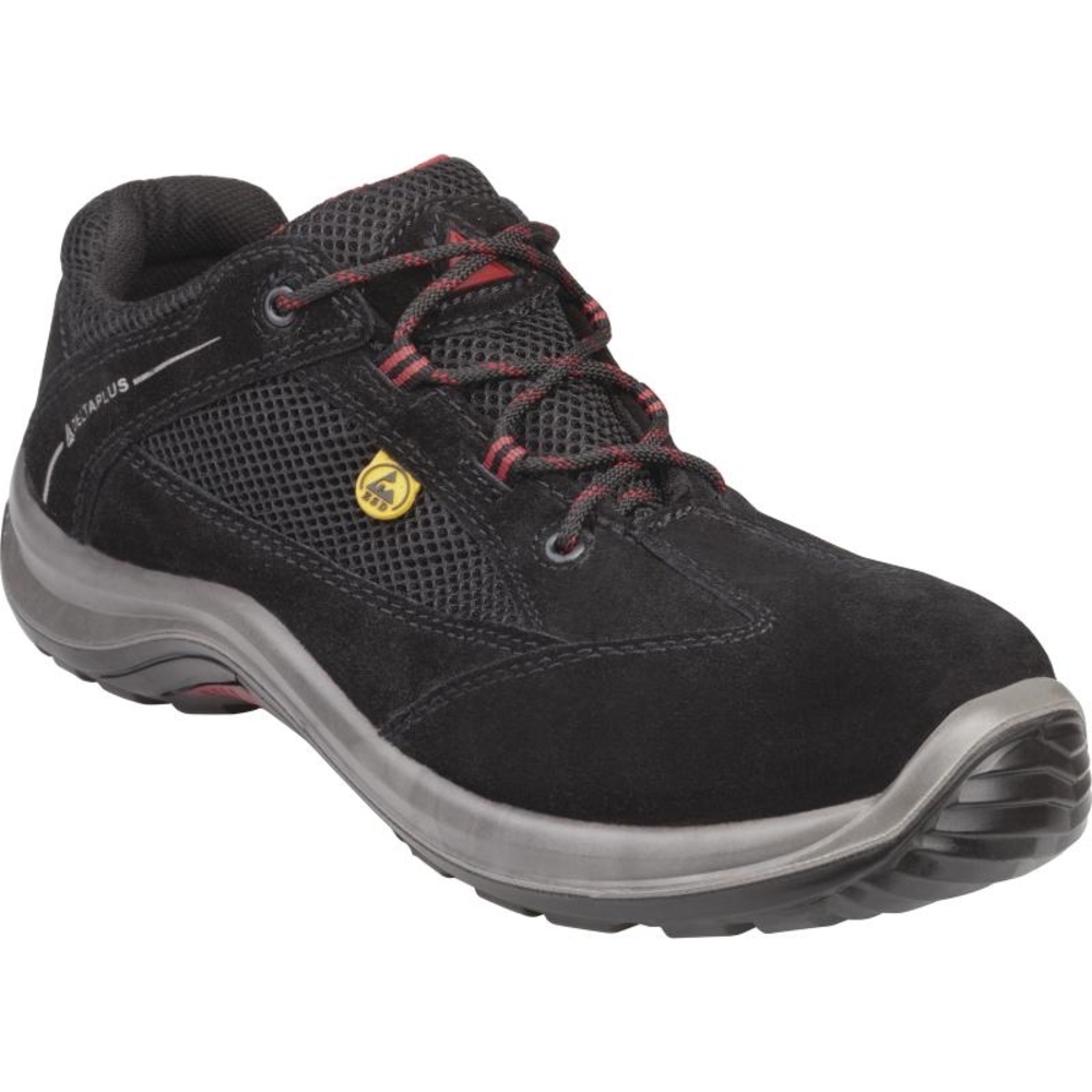 CHAUSSURES BASSES DELTA PLUS CUIR CROUTE VELOURS ET MESH - S1P SRC ESD NOIR ROUGE- VIAGIEPNR0