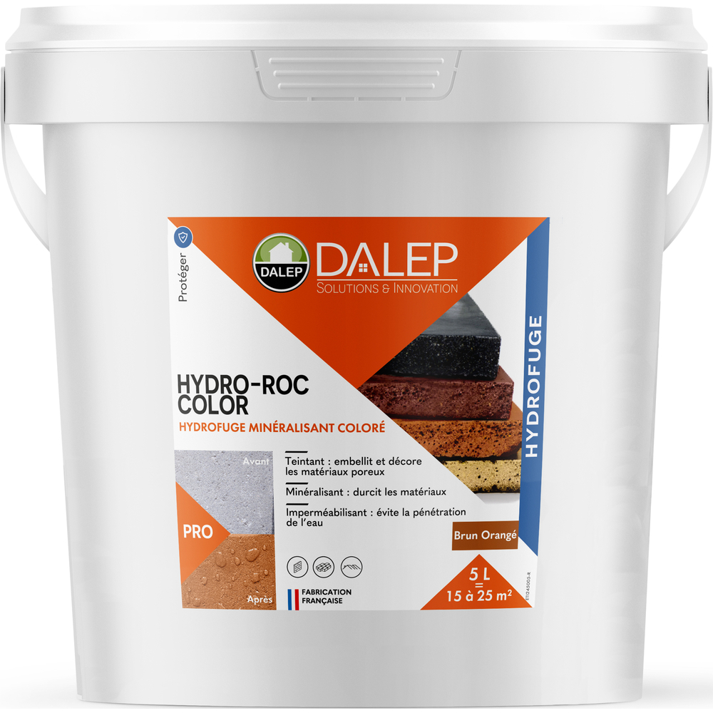 Hydrofuge Minéralisant Coloré HYDRO-ROC COLOR BRUN ORANGÉ - Seau 5 L DALEP - 1.02.0026.03