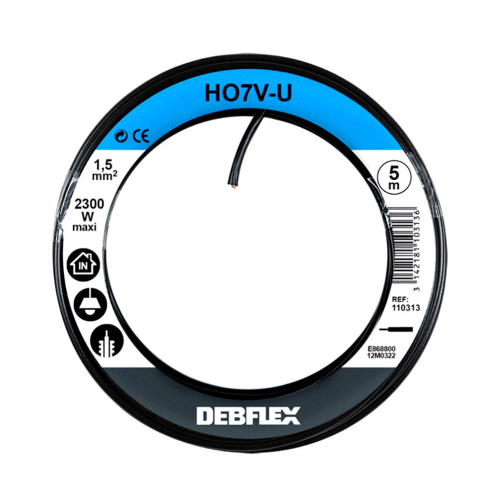 BOBINOT HO7V-U 1.5 MM² 5M NOIR - DEBFLEX - 110313