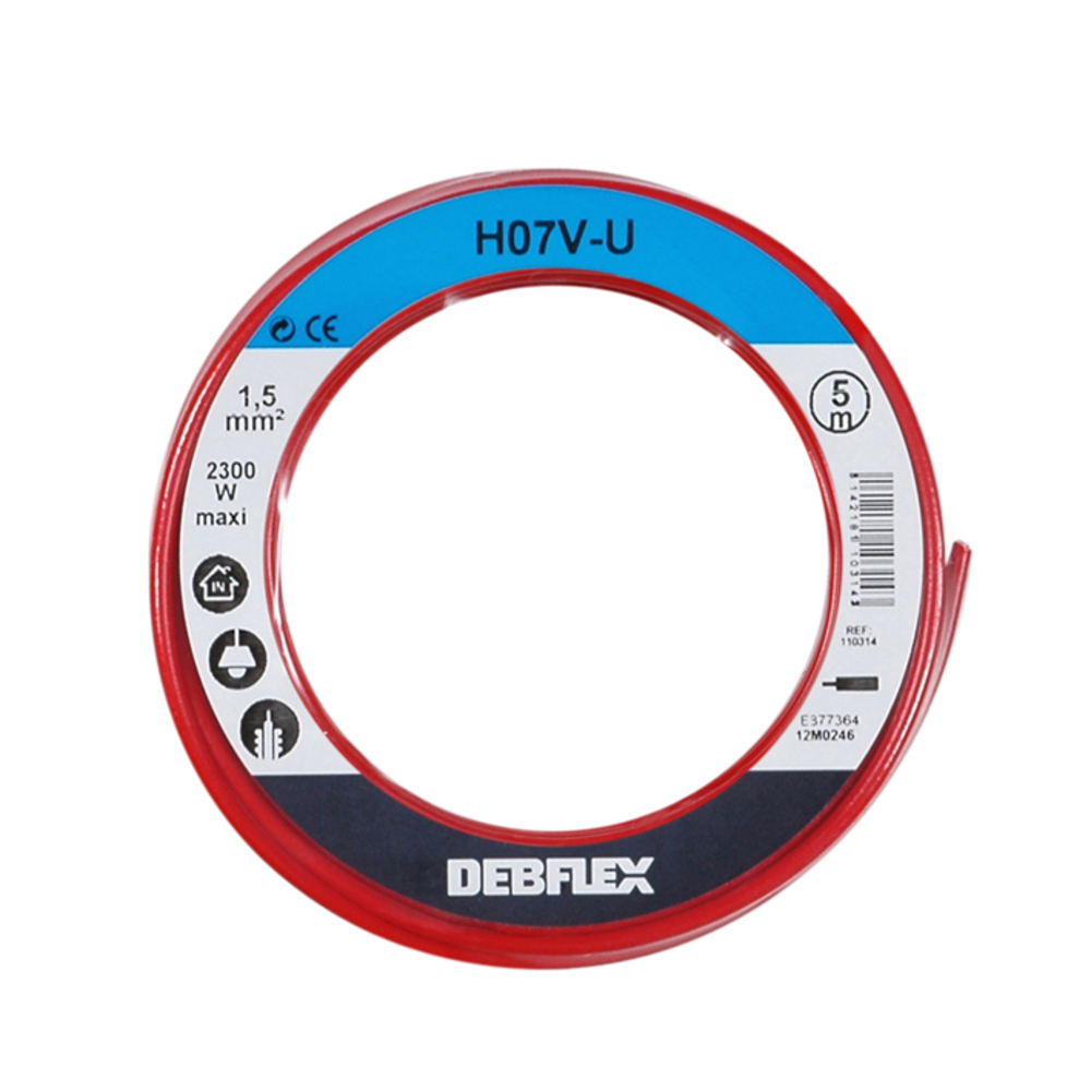 BOBINOT HO7V-U 1.5 MM² 5M ROUGE - DEBFLEX - 110314