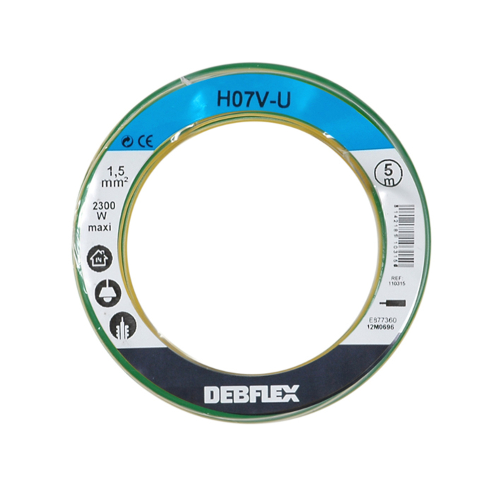 BOBINOT HO7V-U 1.5 MM² 5M JAUNE/VERT - DEBFLEX - 110315