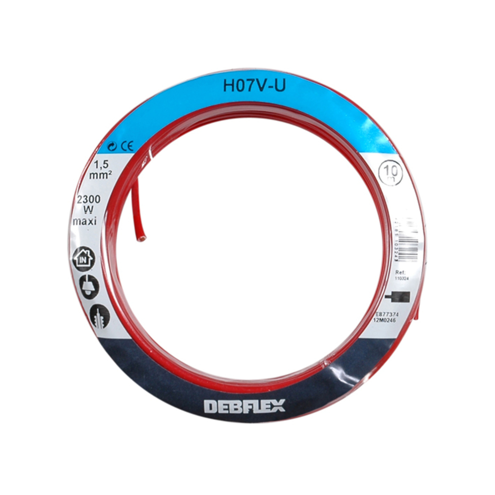 BOBINOT HO7V-U 1.5 MM² 10M ROUGE - DEBFLEX - 110324