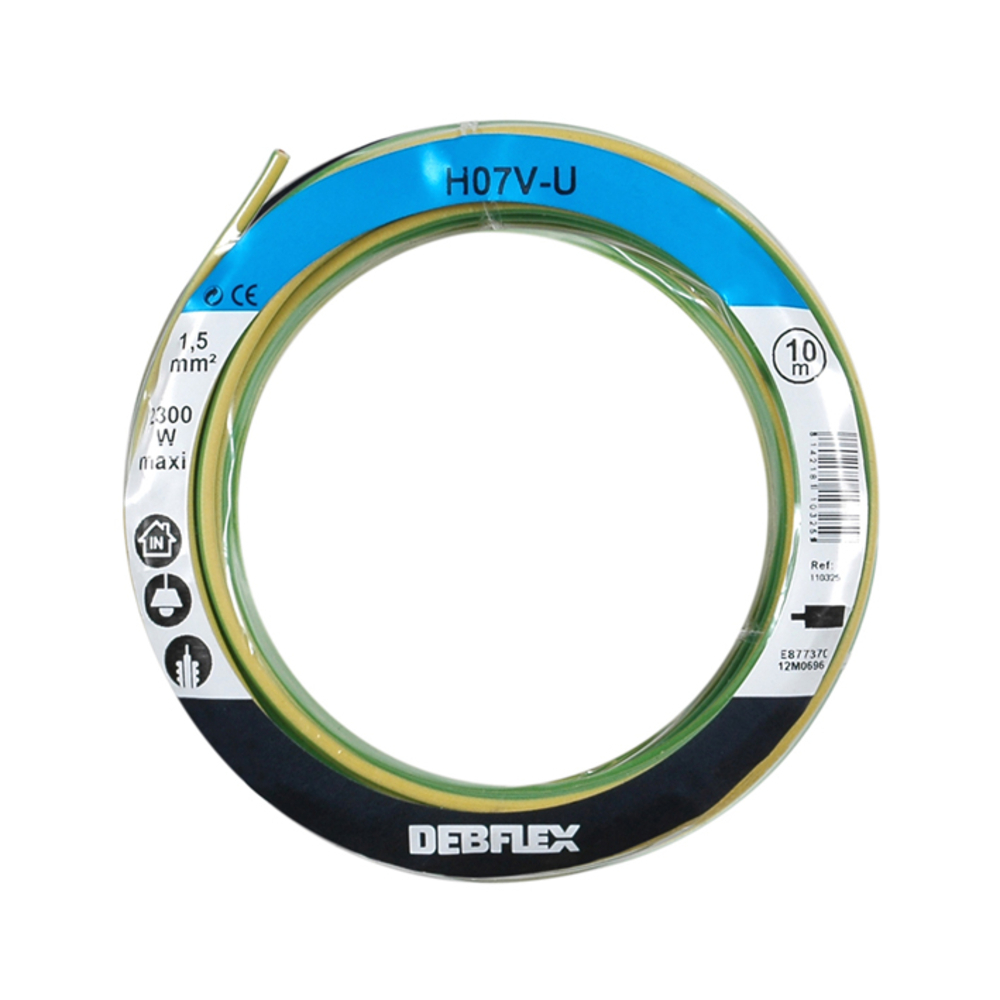 BOBINOT HO7V-U 1.5 MM² 10M JAUNE/VERT - DEBFLEX - 110325