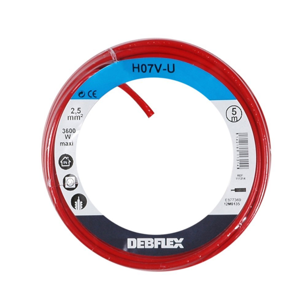 BOBINOT HO7V-U 2.5 MM² 5M ROUGE - DEBFLEX - 111314
