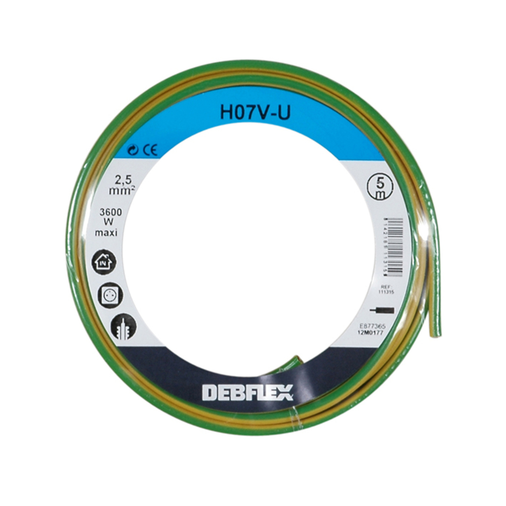 BOBINOT HO7V-U 2.5 MM² 5M JAUNE/VERT - DEBFLEX - 111315