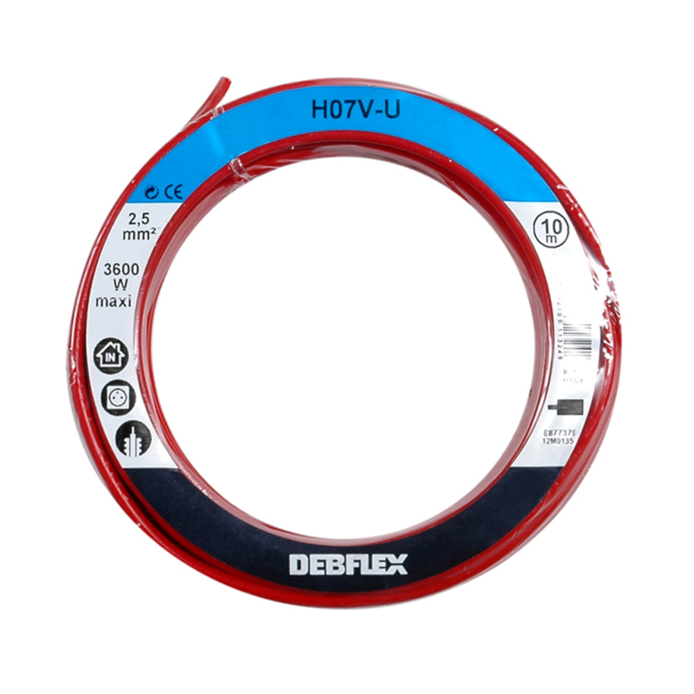 BOBINOT HO7V-U 2.5 MM² 10M ROUGE - DEBFLEX - 111324