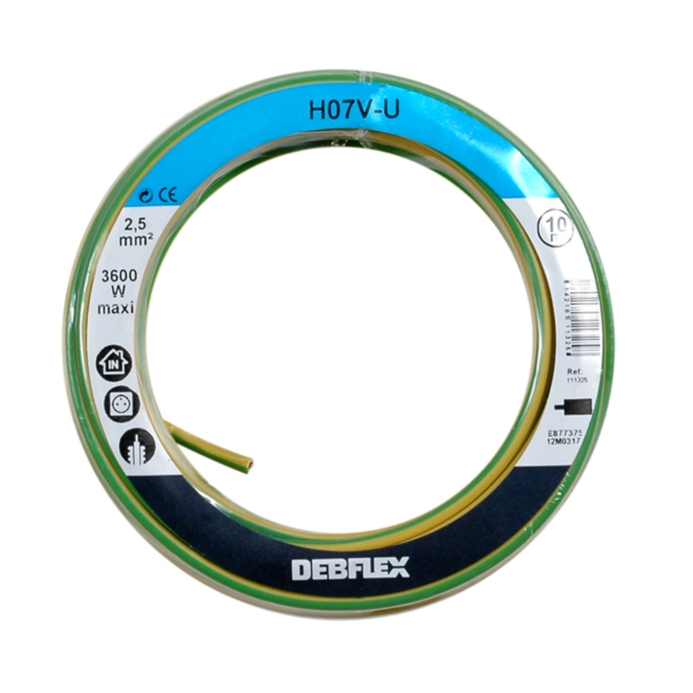 BOBINOT HO7V-U 2.5 MM² 10M JAUNE/VERT - DEBFLEX - 111325
