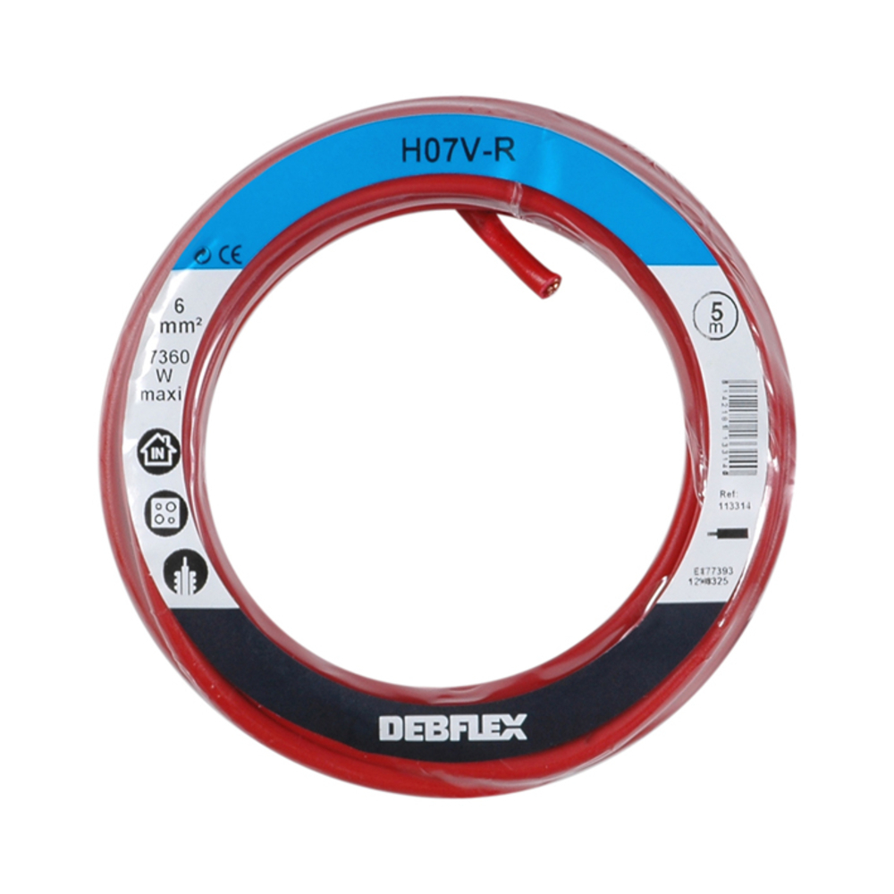 BOBINOT HO7V-R 6 MM² 5M ROUGE - DEBFLEX - 113314