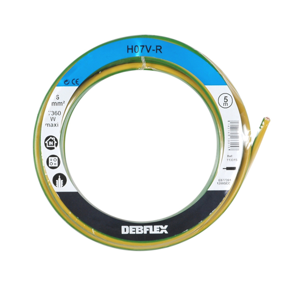 BOBINOT HO7V-R 6 MM² 5M JAUNE/VERT - DEBFLEX - 113315