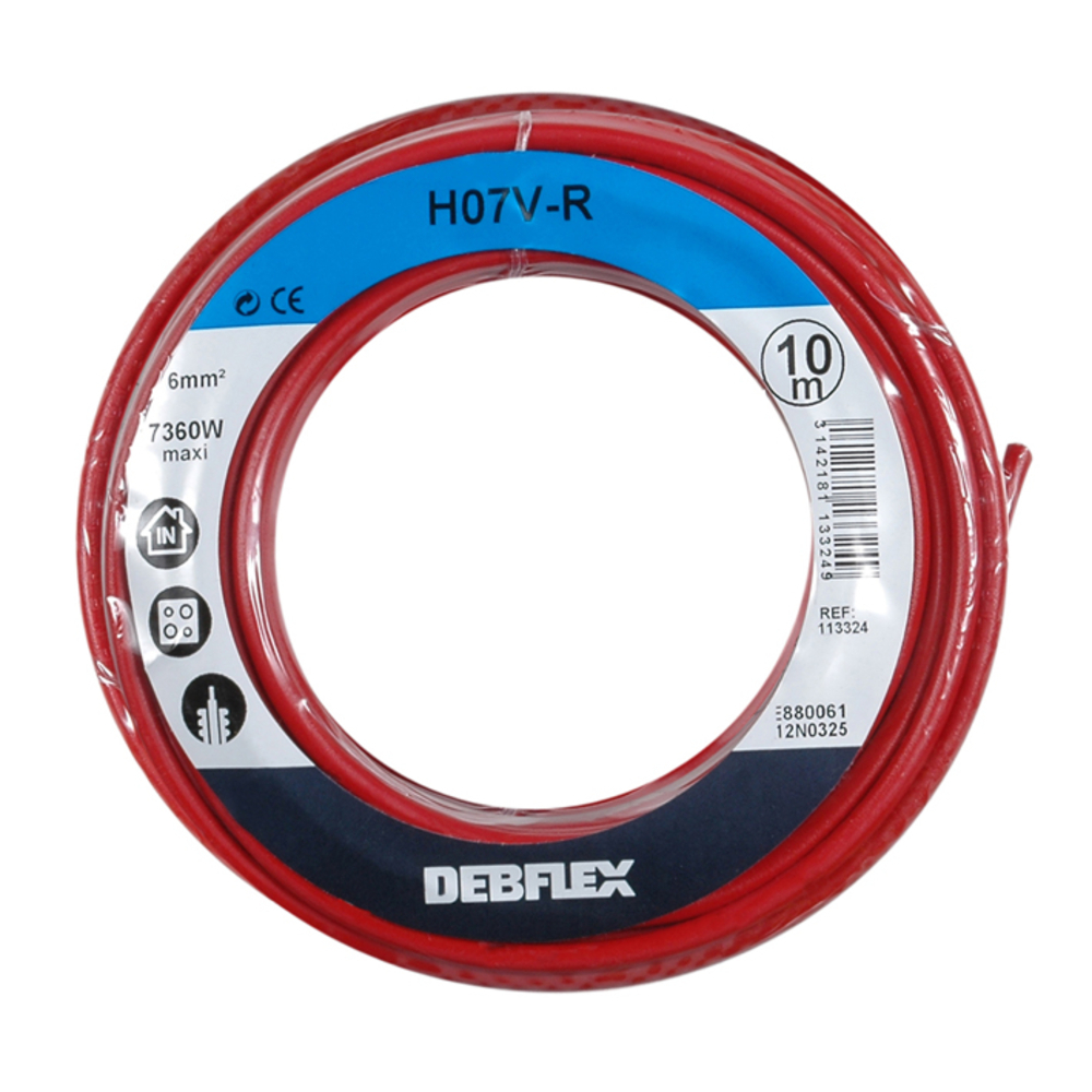 BOBINOT HO7V-R 6 MM² 10M ROUGE - DEBFLEX - 113324