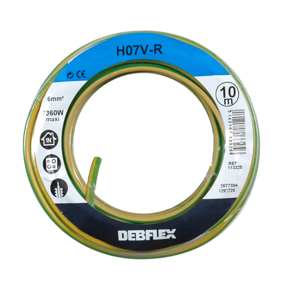 BOBINOT HO7V-R 6 MM² 10M JAUNE/VERT - DEBFLEX - 113325