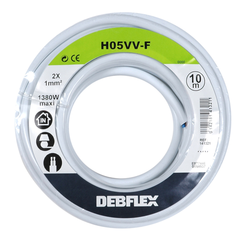 BOBINOT HO5VV-F 2X1 MM² 10M BLANC - DEBFLEX - 141321