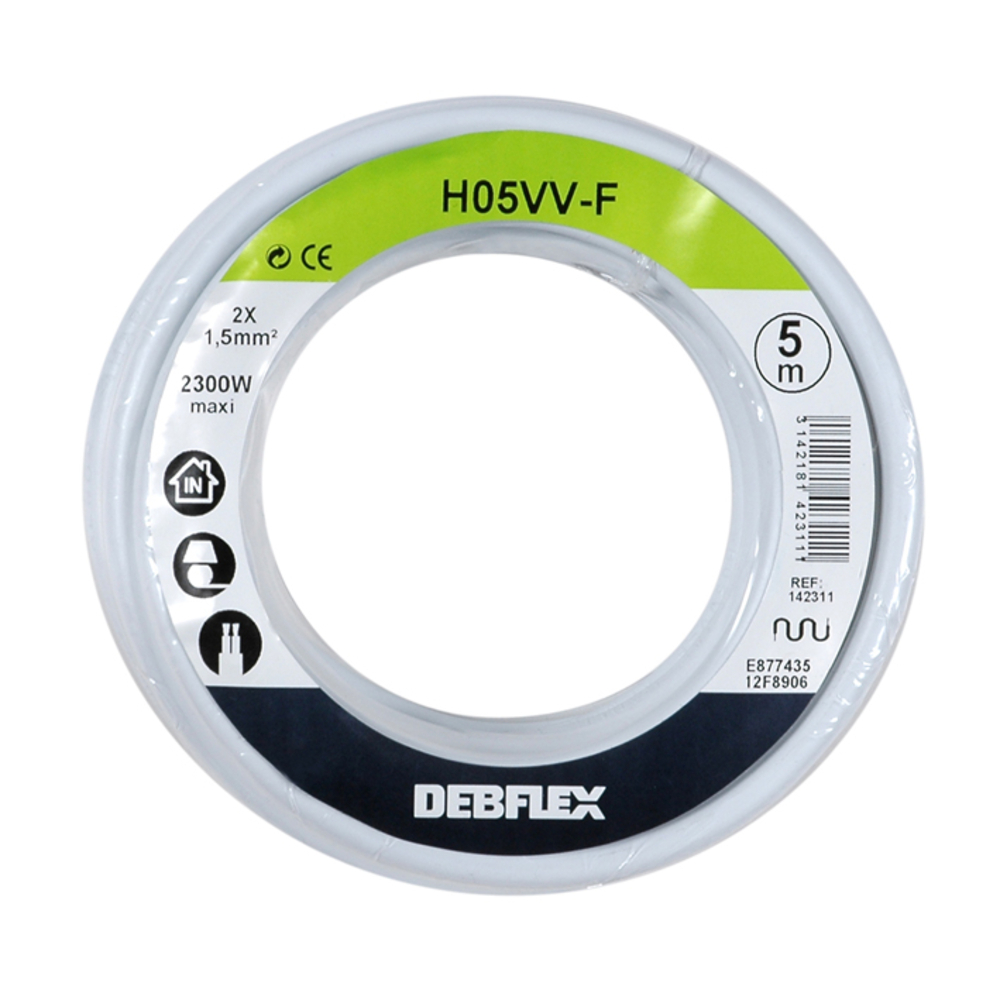 BOBINOT HO5VV-F 2X1,5 MM² 5M BLANC - DEBFLEX - 142311