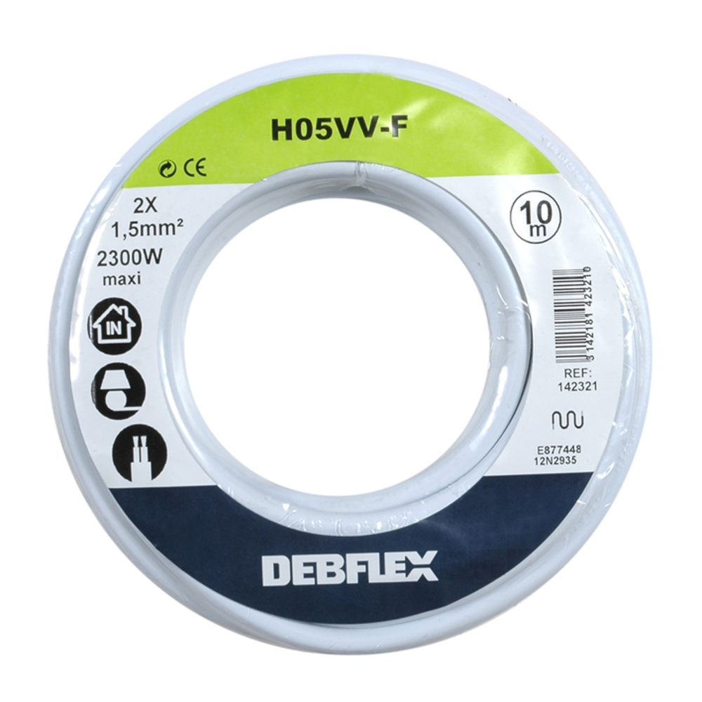 BOBINOT HO5VV-F 2X1,5 MM² 10M BLANC - DEBFLEX - 142321