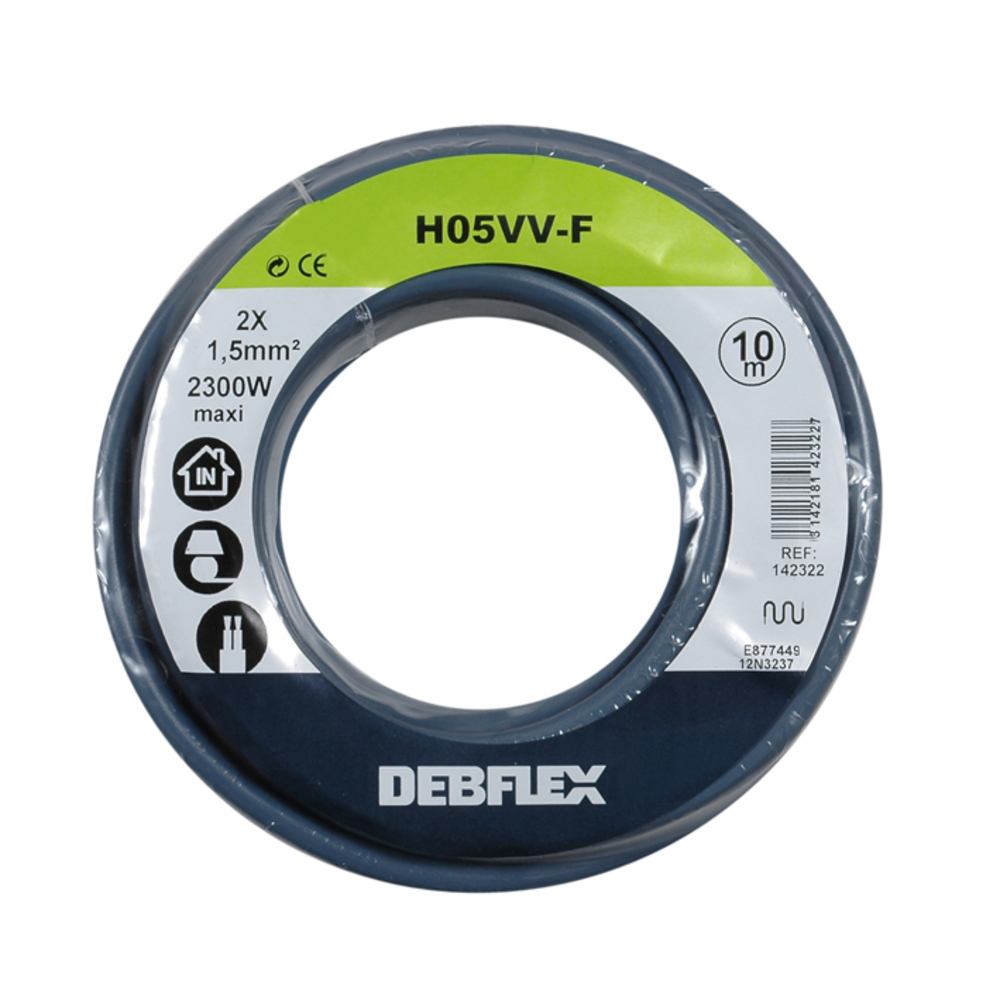 BOBINOT HO5VV-F 2X1,5 MM² 10M GRIS - DEBFLEX - 142322