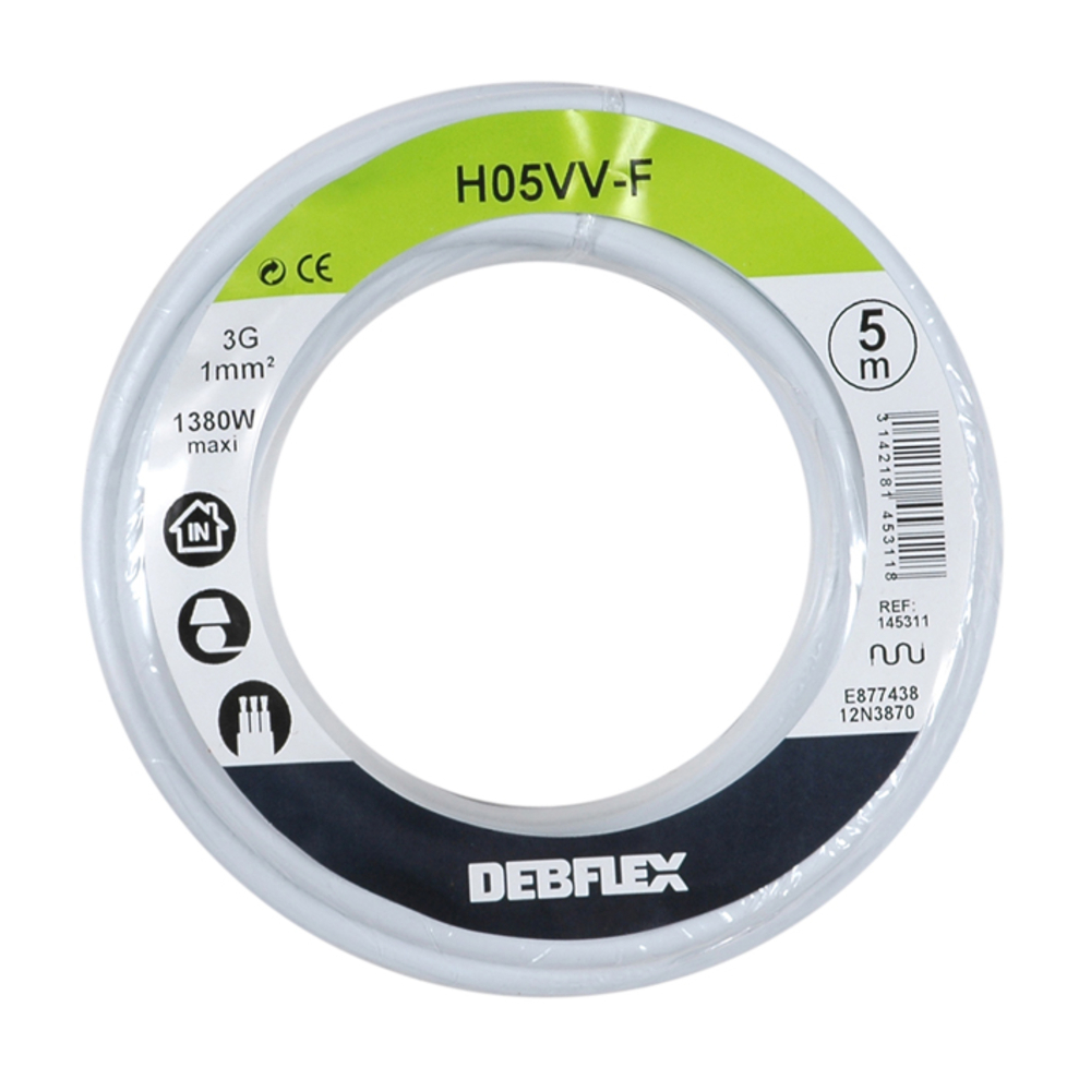 BOBINOT HO5VV-F 3G1 MM² 5M BLANC - DEBFLEX - 145311