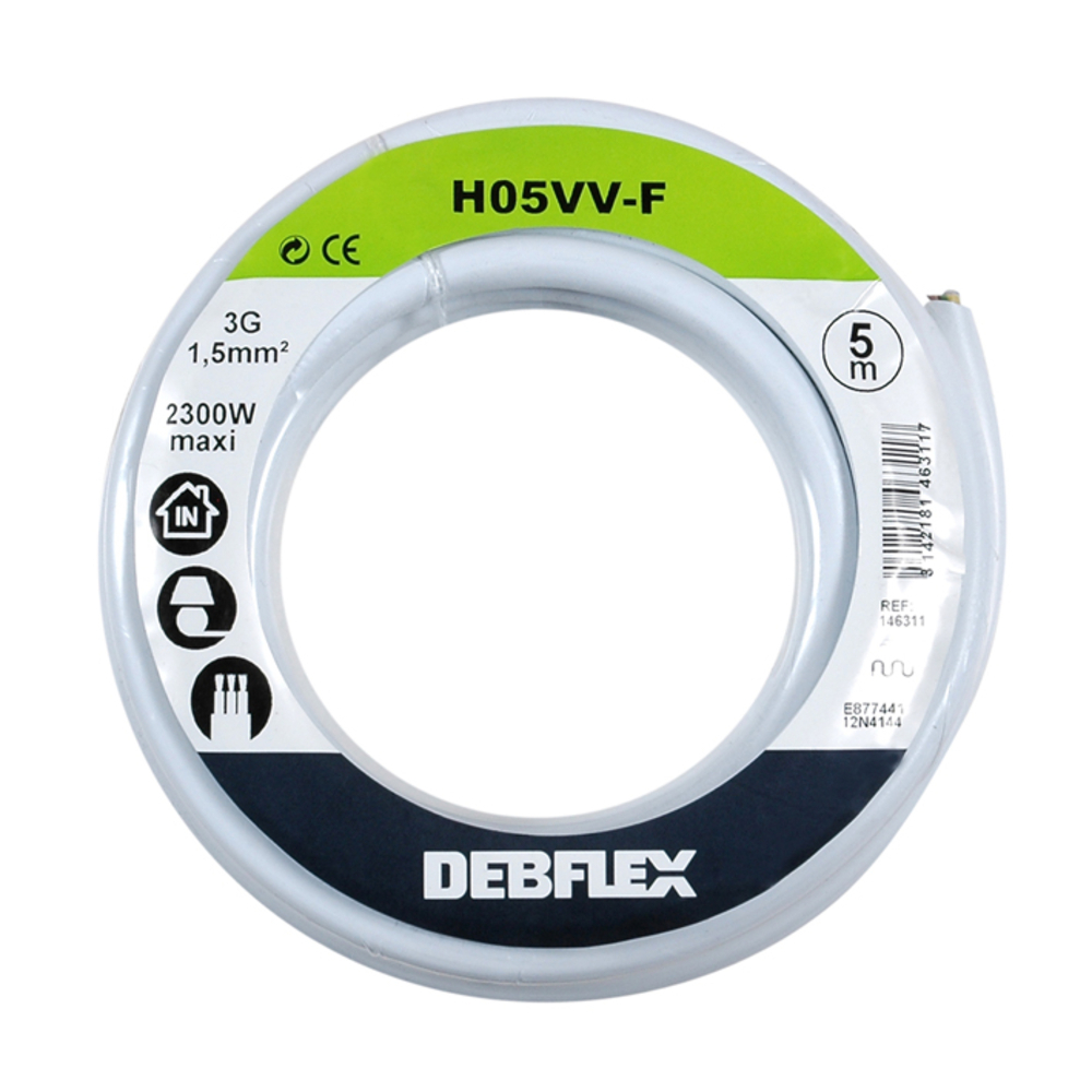 BOBINOT HO5VV-F 3G1,5 MM² 5M BLANC - DEBFLEX - 146311