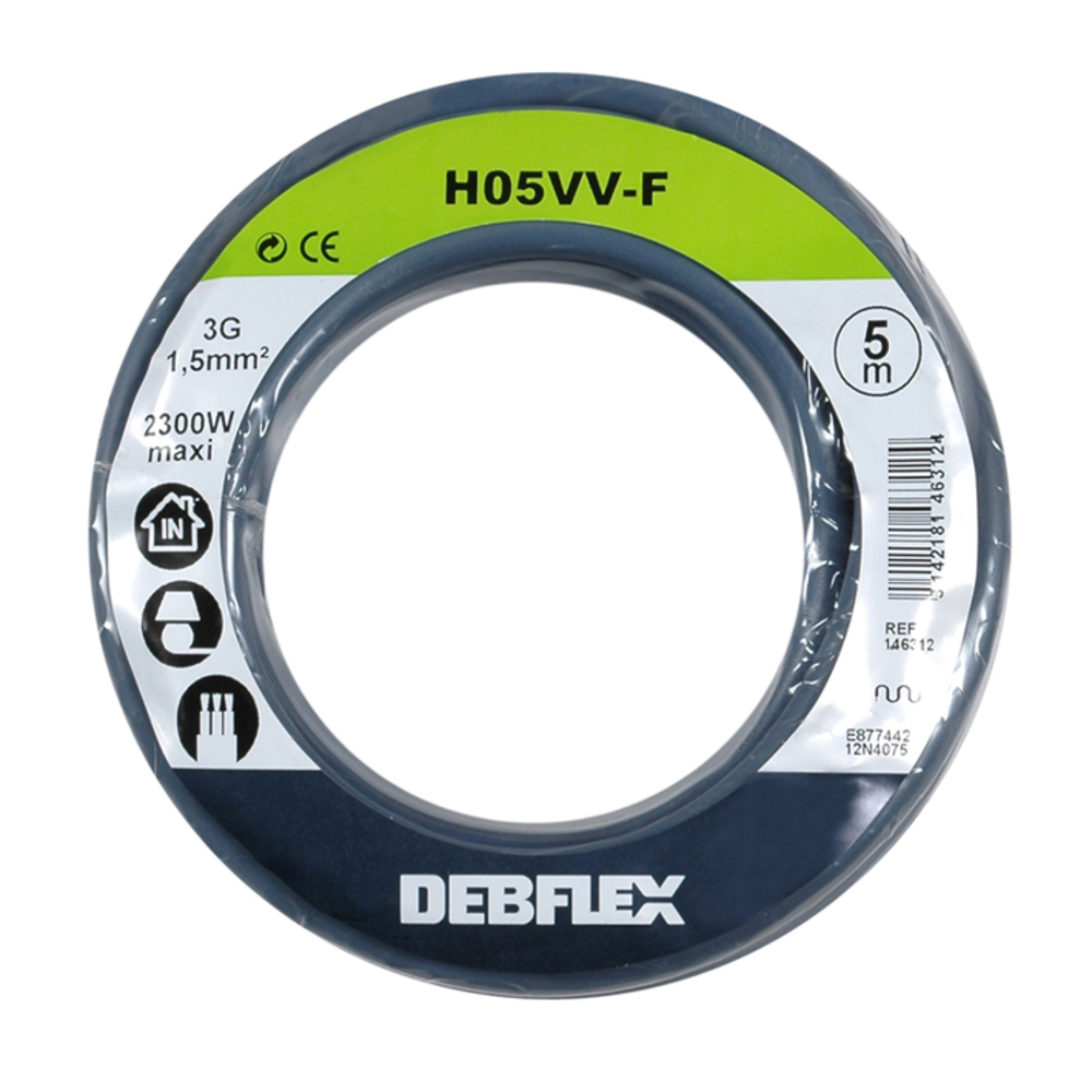 BOBINOT HO5VV-F 3G1,5 MM² 5M GRIS - DEBFLEX - 146312