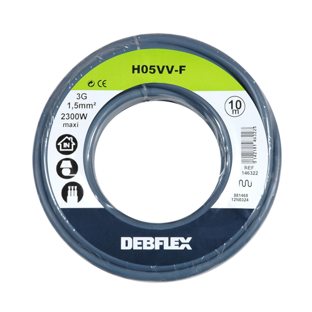 BOBINOT HO5VV-F 3G1,5 MM² 10M GRIS - DEBFLEX - 146322