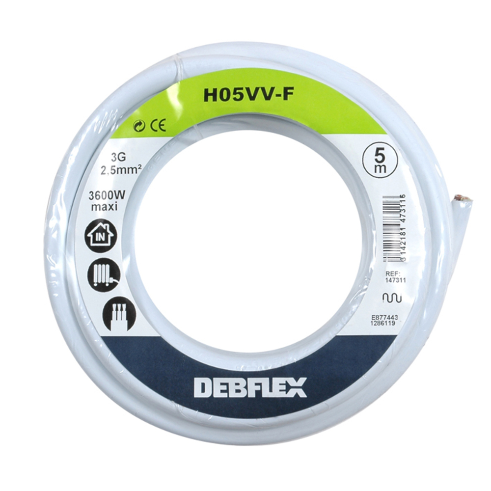 BOBINOT HO5VV-F 3G2,5 MM² 5M BLANC - DEBFLEX - 147311