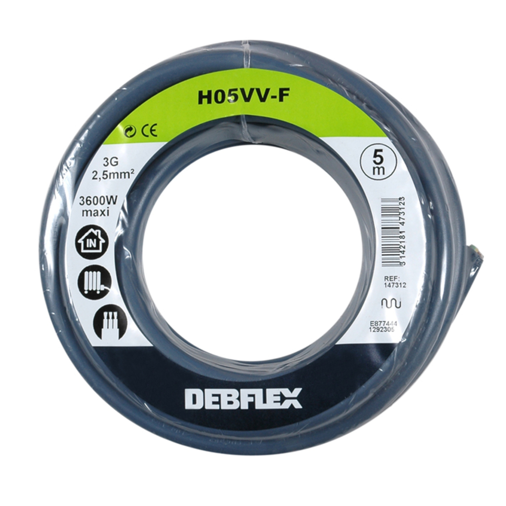 BOBINOT HO5VV-F 3G2,5 MM² 5M GRIS - DEBFLEX - 147312