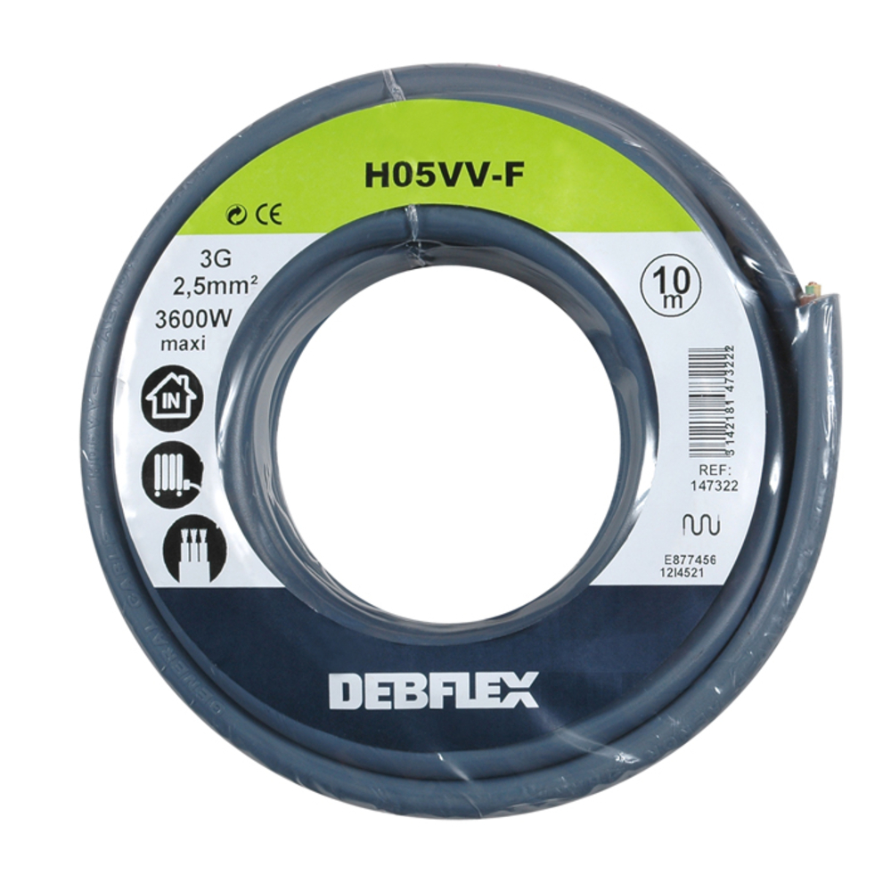 BOBINOT HO5VV-F 3G2,5 MM² 10M GRIS - DEBFLEX - 147322