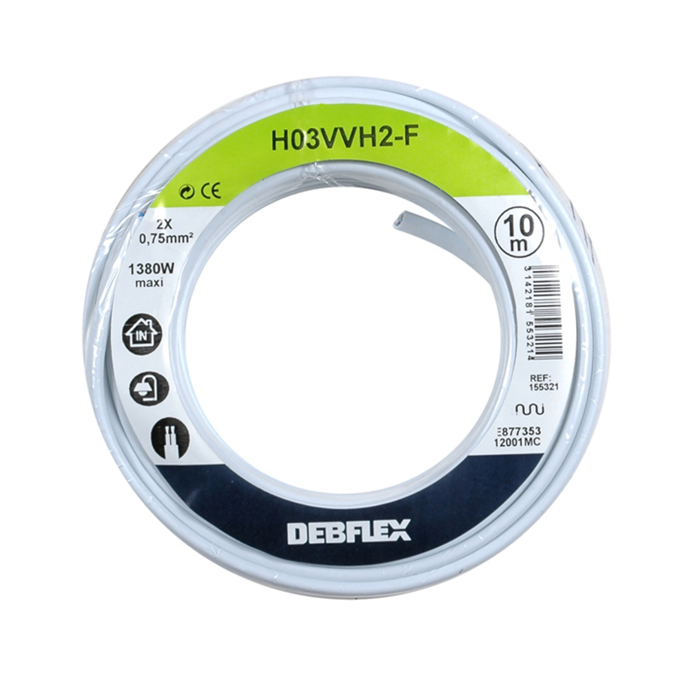 BOBINOT HO3VVH2-F 2X0.75 MM² 10M BLANC - DEBFLEX - 155321