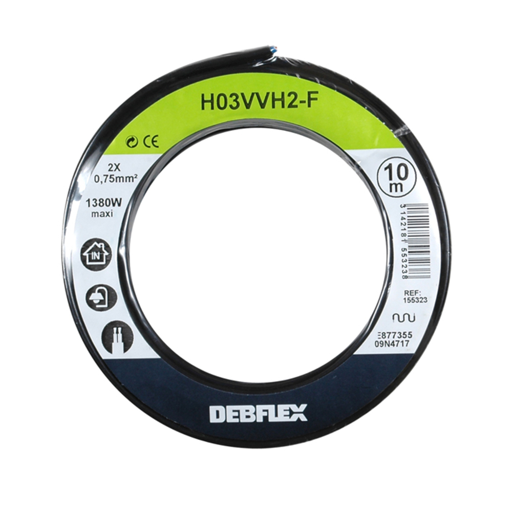 BOBINOT HO3VVH2-F 2X0.75 MM² 10M NOIR - DEBFLEX - 155323