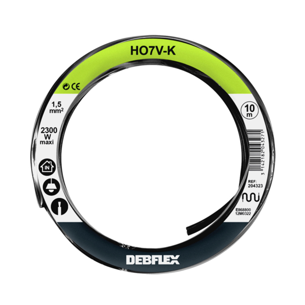 BOBINOT HO7V-K 1.5 MM² 10M NOIR - DEBFLEX - 204323
