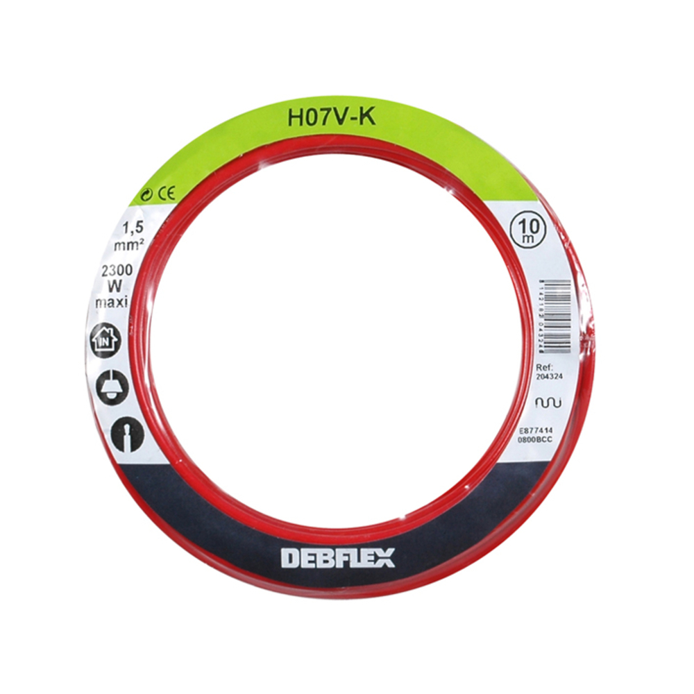 BOBINOT HO7V-K 1.5 MM² 10M ROUGE - DEBFLEX - 204324