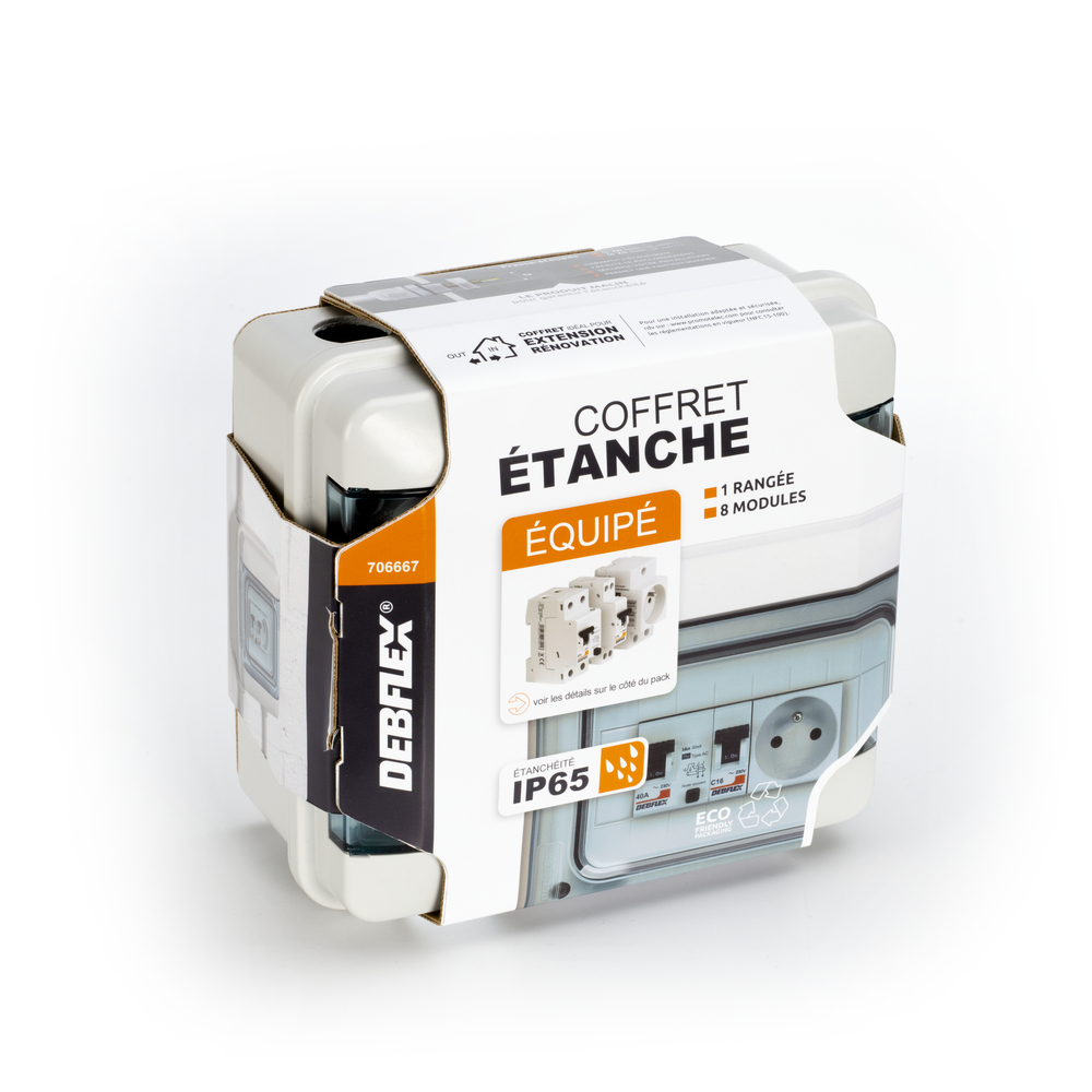 COFFRET JARDIN IP65 8M PRE EQUIPE 1 ID 40A AC /1 DISJ 16A / 1 PRISE  - DEBFLEX - 706667