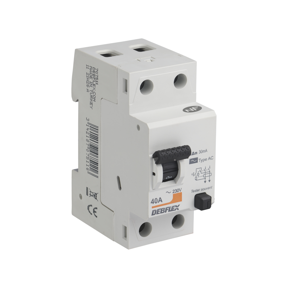 INTERRUPTEUR DIFFERENTIEL 2P 30MA 40A 2 MODULES TYPE AC  - DEBFLEX - 707511