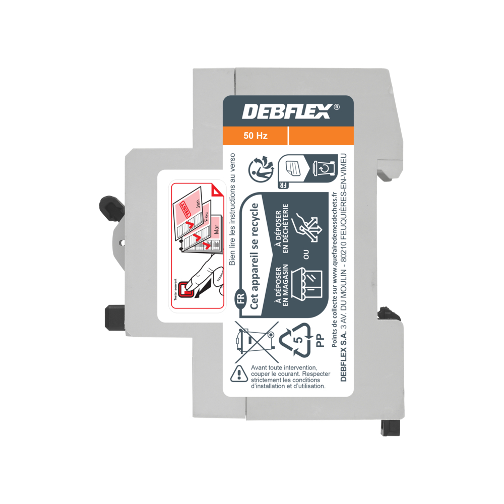 INTERRUPTEUR DIFFERENTIEL 2P 30MA 40A 2 MODULES TYPE A  - DEBFLEX - 707512