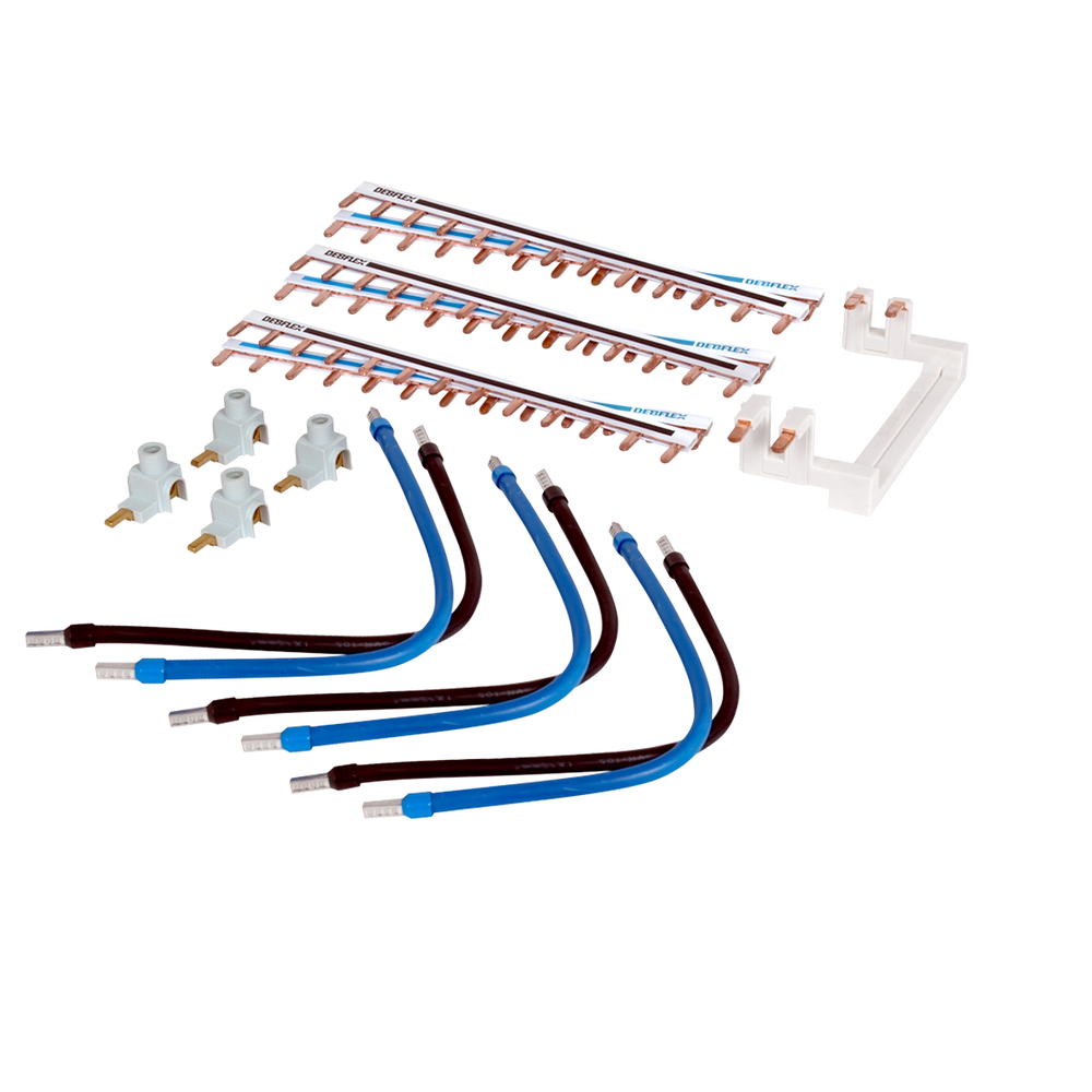 KIT CÂBLAGE 2 RANGEES POUR DISJONCTEUR VIS (4 PEIGNES HOR., 4 BORNES, 6 CABLES, 1 PEIGNE VERTICAL) - DEBFLEX - 707747