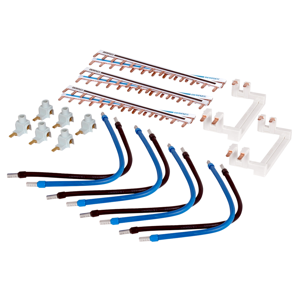 KIT CÂBLAGE 3 RANGEES POUR DISJONCTEUR (6 PEIGNES HOR., 6 BORNES, 8 CABLES, 2 PEIGNES VERTICAL) - DEBFLEX - 707748
