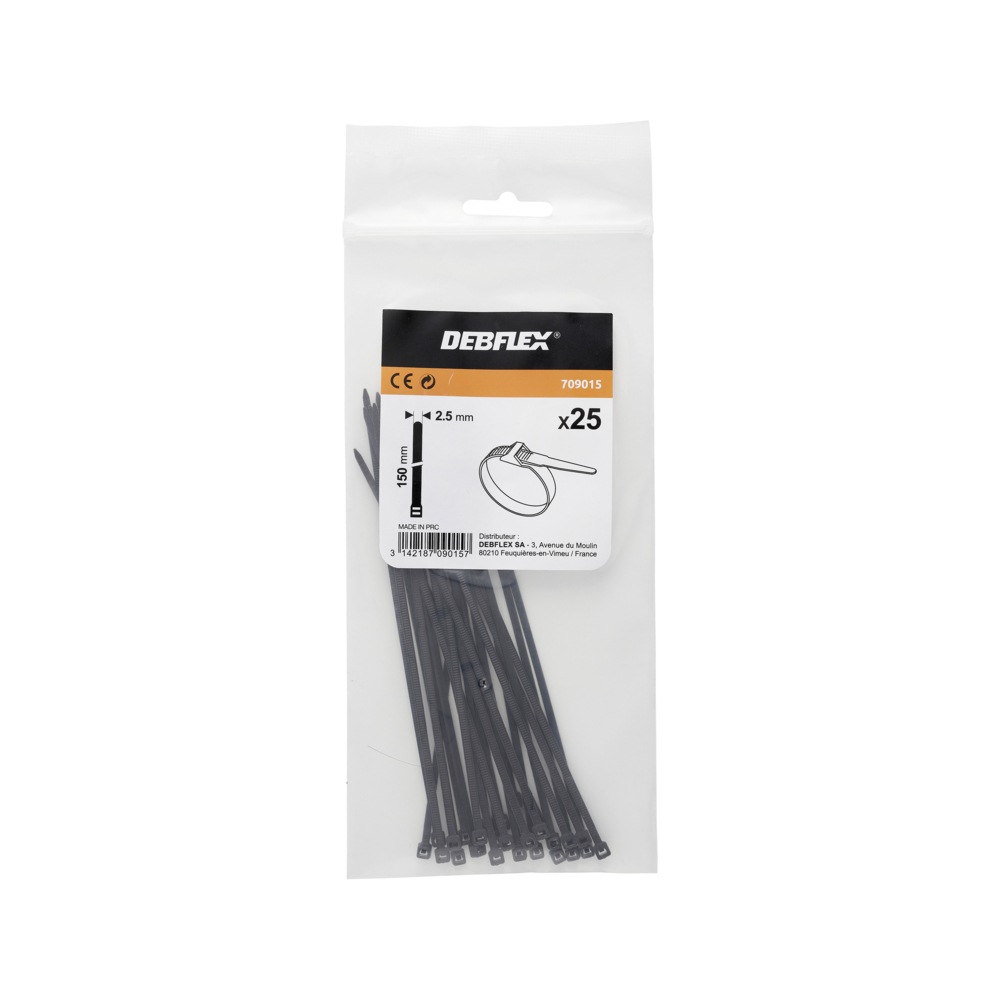 COLLIER AUTOBLOQUANT 2.5X150 MM NOIR SACHET DE 25 - DEBFLEX - 709015