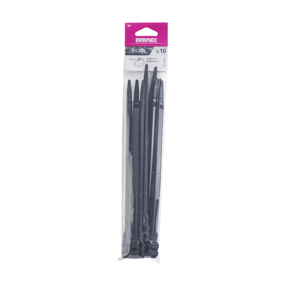 COLLIER AUTOBLOCANT 9X260 MM NOIR SACHET DE 10 - DEBFLEX - 709031