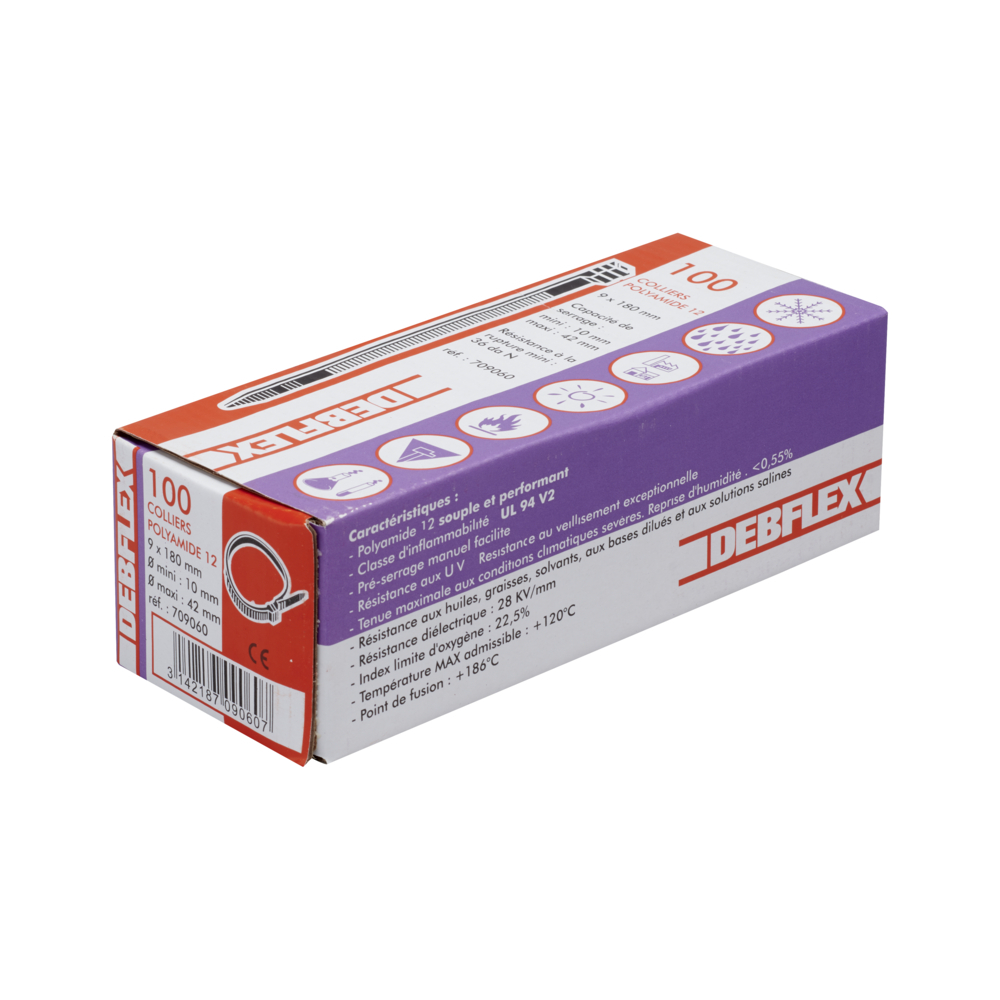 COLLIER AUTOBLOCANT 9X180 MM NOIR BOITE DE 100 - DEBFLEX - 709060