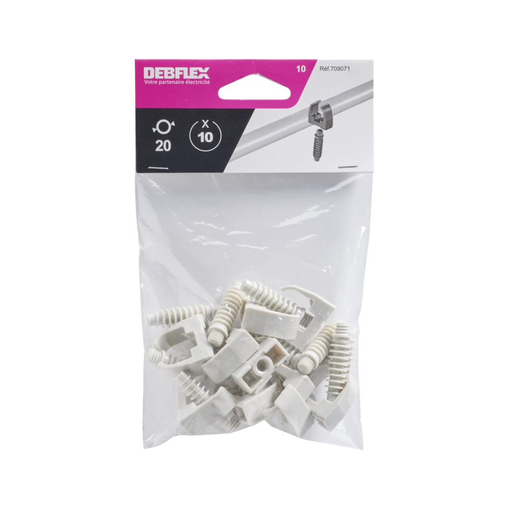 CLIPS TUBE + CHEVILLE Ø20 GRIS SACHET DE 10 - DEBFLEX - 709071