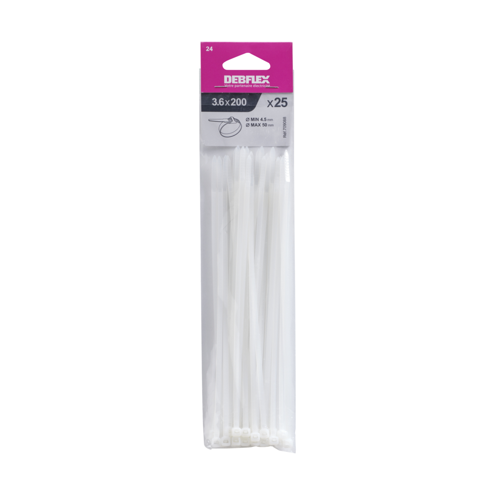 COLLIER AUTOBLOCANT 3.6X200 MM INCOLORE SACHET DE 25 - DEBFLEX - 709088
