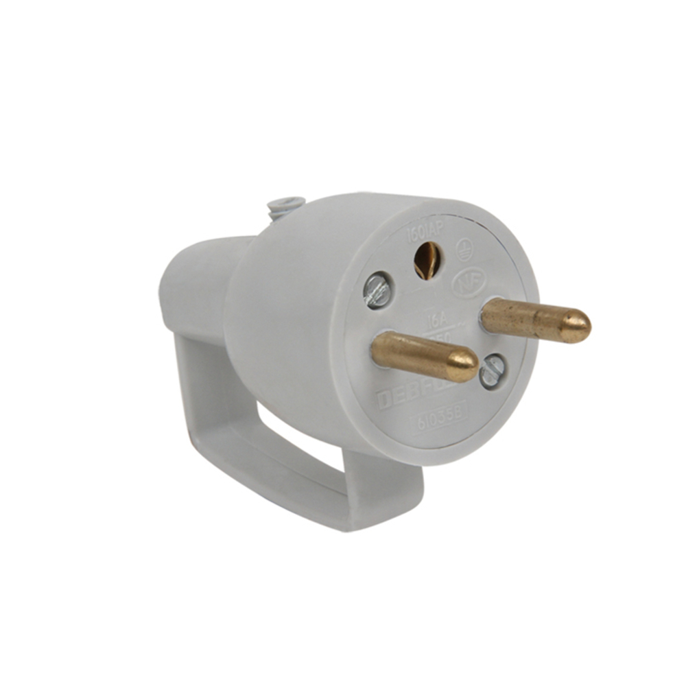 FICHE MALE AVEC ANNEAU 2P+T 16A DROITE A COIFFE GRIS - DEBFLEX - 713230