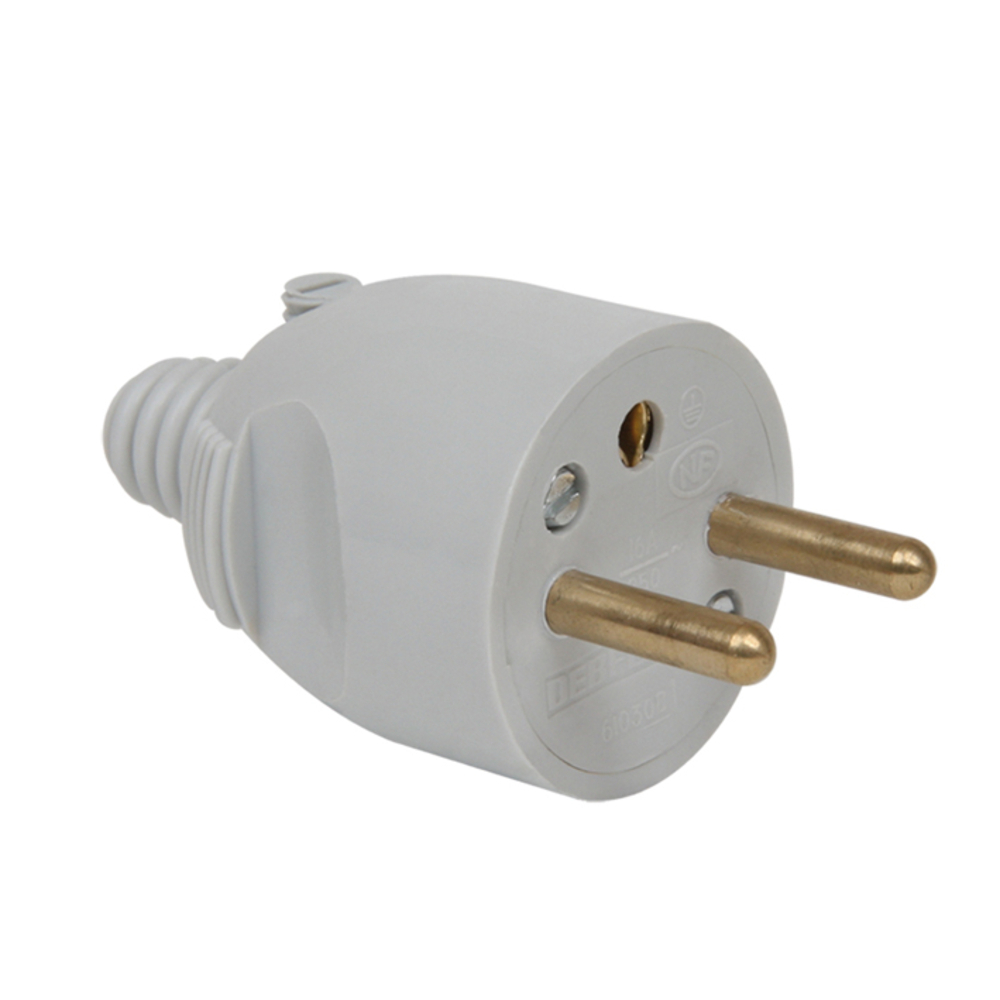 FICHE MALE 2P+T 16A DROITE A COIFFE GRIS - DEBFLEX - 713520
