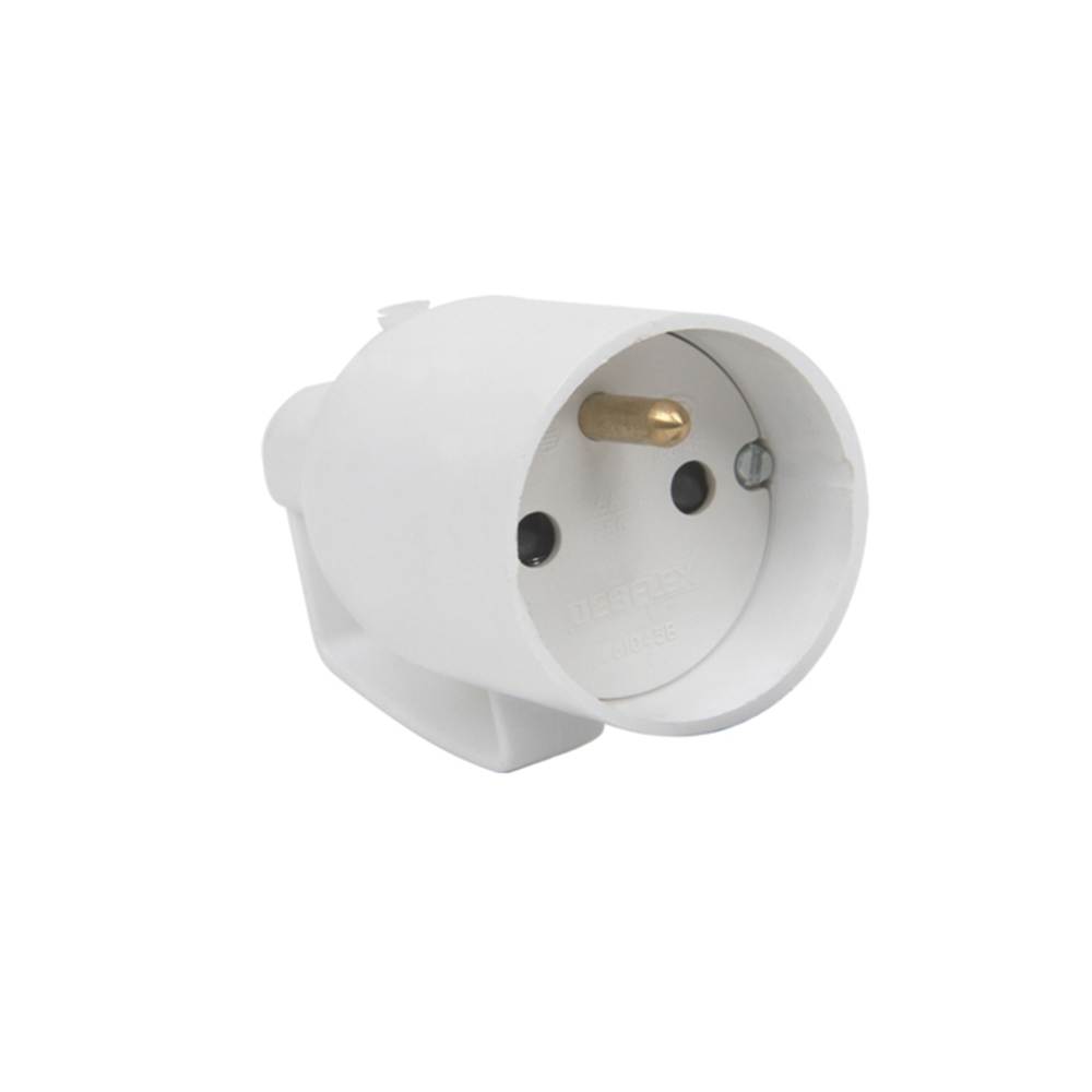 FICHE FEMELLE AVEC ANNEAU 2P+T 16A DROITE A COIFFE BLANC - DEBFLEX - 713540