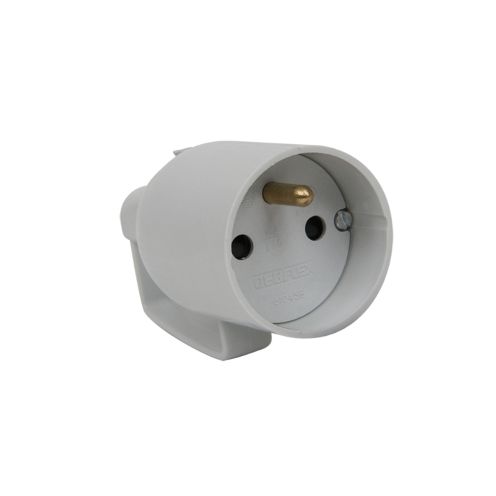 FICHE FEMELLE AVEC ANNEAU 2P+T 16A DROITE A COIFFE GRIS - DEBFLEX - 713550