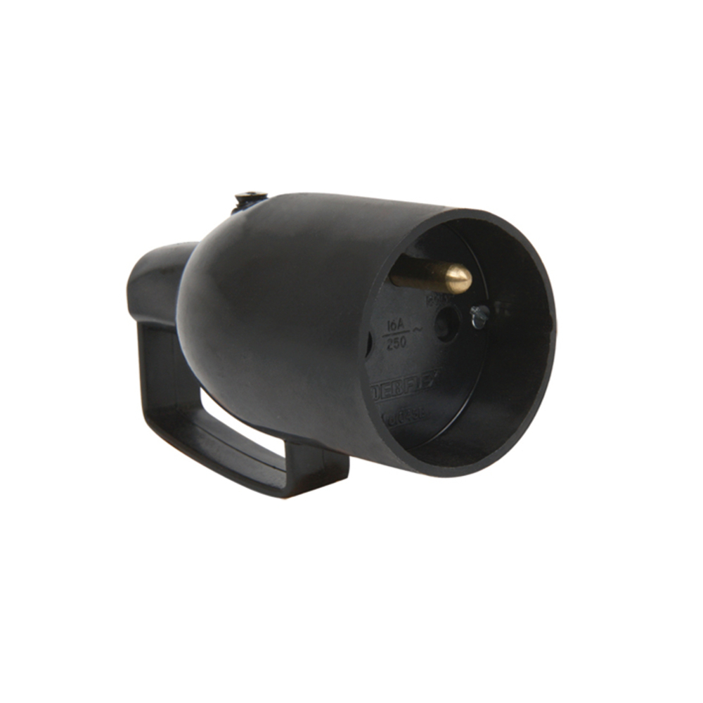 FICHE FEMELLE AVEC ANNEAU 2P+T 16A DROITE A COIFFE NOIR - DEBFLEX - 713560