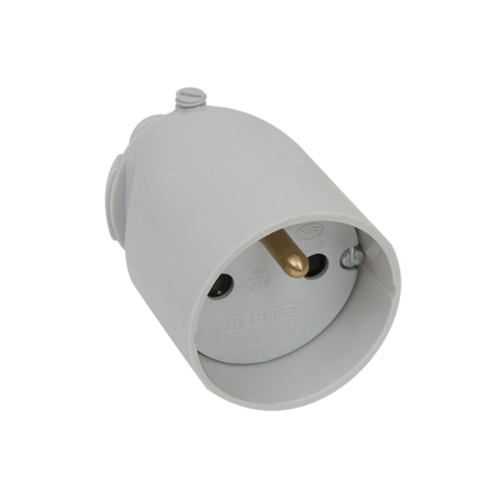 FICHE FEMELLE 2P+T 16A DROITE A COIFFE GRIS - DEBFLEX - 713700