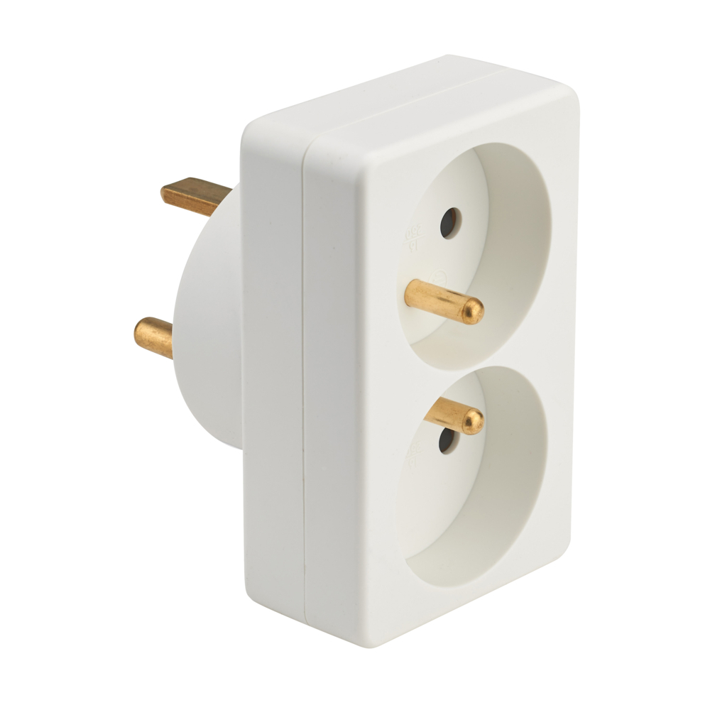 ADAPTATEUR ENTREE 2X2P+T 16A SORTIE 2P+T 20A 4400W BLANC - DEBFLEX - 714450
