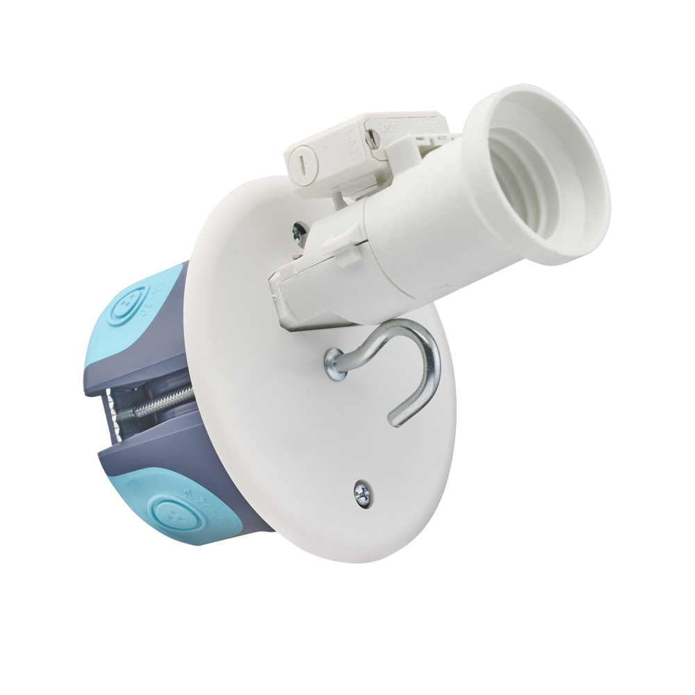 BOITE LUMINAIRE DCL STOPAIR MULTIMATERIAUX D67/P50 + DOUILLE E27 + FICHE DCL+ CROCHET - DEBFLEX - 718606